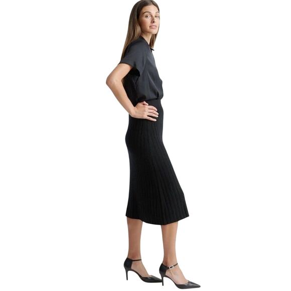 EUC Quince Women’s Mongolian Cashmere Midi Skirt Pull On Black Ribbed M 4453 - Picture 2 of 9